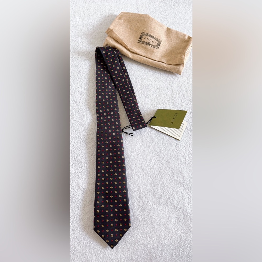 Authentic Gucci Men's Double G and Stars silk Jacquard tie - Picture 11 of 16